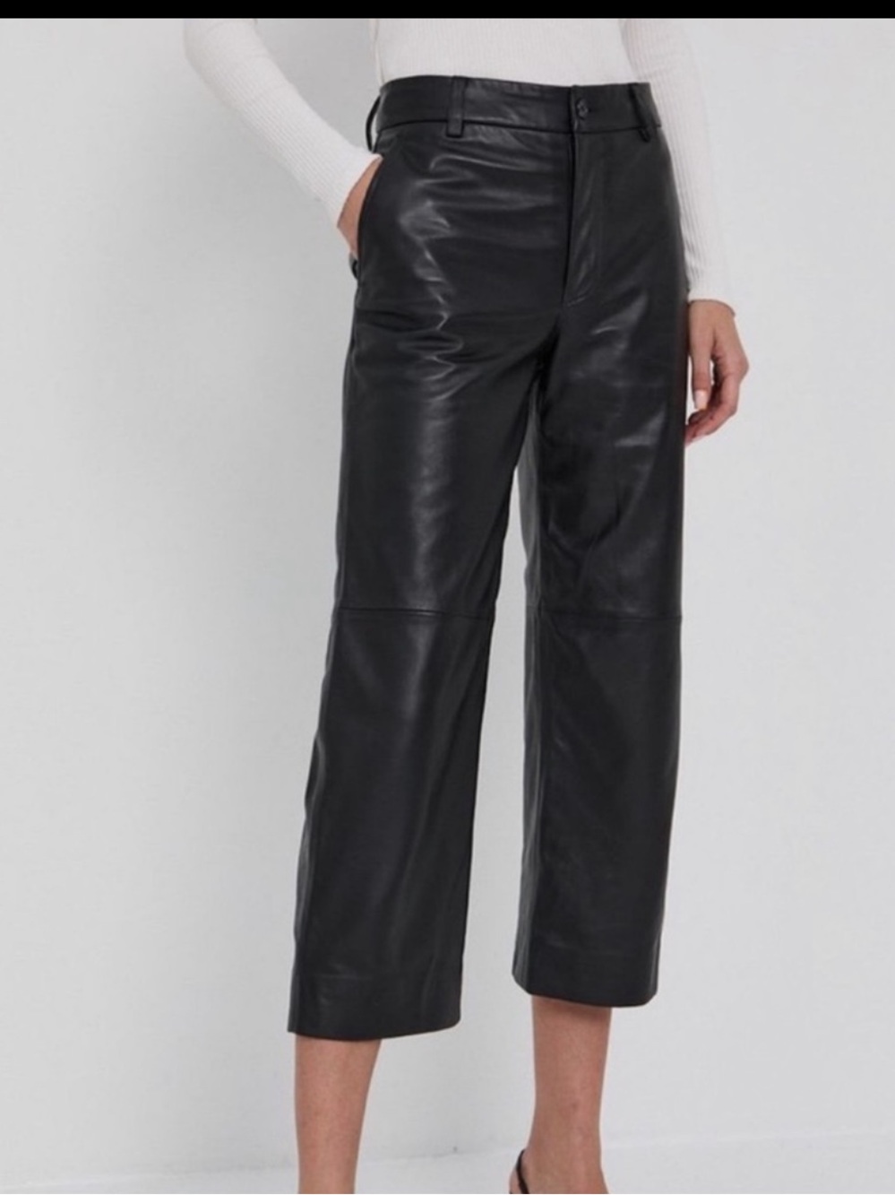 Ralph Lauren Black 100% Leather  cropped Wide-Leg Trousers